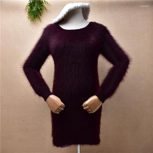 Women's Sweaters Ladies Women Fall Winter Clothing Mink Cashmere Knitted O-neck Long Sleeves Slim Blouses Pullover Angora Fur Jumper Sweater