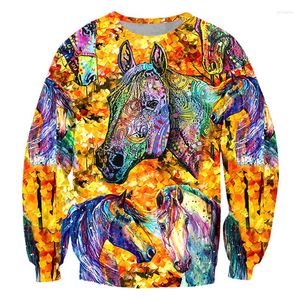 Мужские толстовины красочные конные животные 3D вязаный вязаный свитер мужчины в случае повседневной уличной моды.