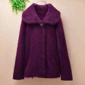 Maglieria da donna Anno Elegante Donna Donna Regualr Slim Maniche lunghe Colletto rovesciato Visone Cashmere Maglione lavorato a maglia Giacche Cardigan