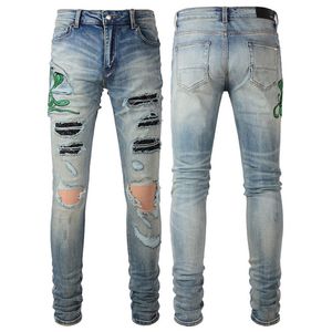 Blue Denim Jeans Homme Mann Stickerei Patches elastische Baumwolle große Größe 40