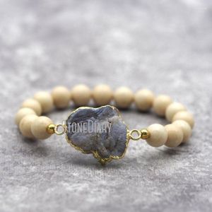 Braccialetti con ciondoli BM28596 Braccialetto elastico Druzy al quarzo solare Gioielli in forma libera Drusy in rame placcato oro per le donne