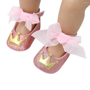 İlk Yürüyüşçüler Bow Dnot Riband Pekinler Bebek Kız Ayakkabı Deri Toddler Kız İmparatorluk Taç Yumuşak Sole Hook Döngü Pembe