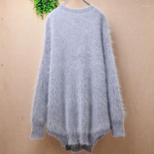 Women's Sweaters Female Women Fall Winter Thick Warm Grey Hairy Mink Cashmere Knitted O-neck Split Loose Pullover Angora Fur Jumper Sweater