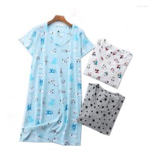 Women's Sleepwear 2022 Summer Female Casual Cartoon Sleep Dress Ladies Soft Cotton Nightgown Women Short Sleeve Plus Size Loose Home Dresses