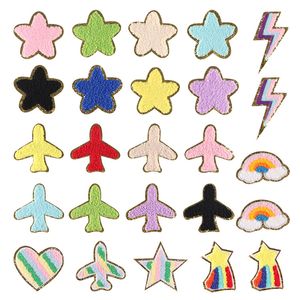 Notions Iron on Patches Flash Rainbow Cute Chenille Embroidered Patch for DIY Clothing Bags Jacket Shoes Sew on Accessories Applique 6cm