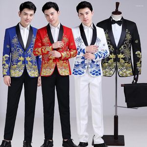 Mäns kostymer herrsångare utför scenutställning broderad blomma kinesisk stil bröllop kostym kostym homme mariage män SL1608