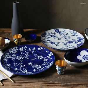 Tablice ręcznie malowane ceramiczne płyta stołowa kreatywna niebieska i biała śliwkowa podkład mikrofalowy zestaw domowy styl japoński