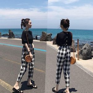 Women's Pants Women's & Capris For Women Korean Thin Section Student Casual Fashion Loose Straight Plus Size High Waist Trendy Plaid