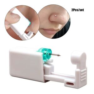 2Pcs set Disposable Sterile Nose Piercing Kit Tool Safety Portable Self Nose Pierce Tool with Nose Stud