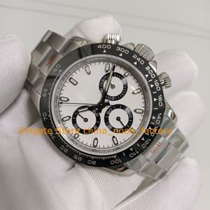 12 Stile Herren-Chronouhren, 40 mm, 12,4 mm, ultradünn, weißes Zifferblatt, Keramiklünette, Armband, Faltschließe, 904L-Stahl, CAL.7750-Uhrwerk, V5-Automatik-Chronograph