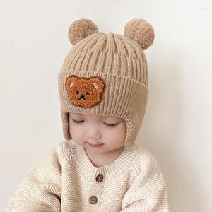 Berretti invernali per bambini con paraorecchie cappello bomber con pompon cartone animato orso berretto pilota protezione per le orecchie neonate maschietti 6-48 mesi berretto caldo