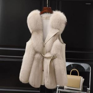 Women's Fur 2022 Arrival Women Real Waistcoat Wide Fluffy Full Pelt Vest Genuine Sheepskin Leather Gilet