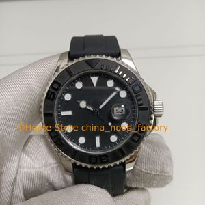 Herrenuhr mit Box, 42 mm, schwarzes Zifferblatt, Datum, Gummiarmband, Asien 2813-Uhrwerk, automatische mechanische Uhren, Armbanduhren