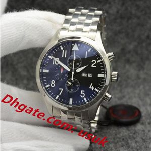 New Pilots Men Watch Chronograph sports Battery Power limited Day Date Watch 42mm Black Dial VK Quartz Professional Dive Wristwatch Stainless Steel Strap