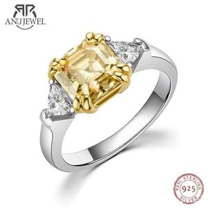 Solitaire Ring Anujewel 3 Asscher Cut Yellow Color Diamond Noivage Wedding 925 Sterling Silver S for Women 221109