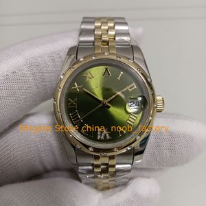 Med Box Ladies Watch Women 31m Automatic Yellow Gold Steel Olive Green Dial Diamond VI Smooth Bezel Mechanical Women's Watches Arm Wiswatches
