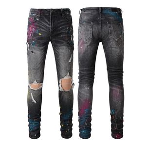 Distressed Hole Painted Homme Herren-Jeans aus Denim mit schmaler Passform