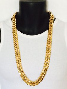 Kedjor Mens Miami Cuban Link Curb Chain Real 24K Yellow Solid Gold GF Hip Hop 10mm tjock Jayz Epacket