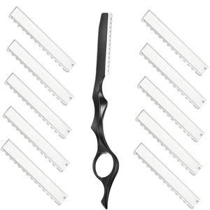 1 pcs Hair Styling Razor and 10pcs Replacement Stainless Steel Razors Blades for Salon Home Use