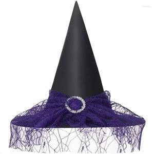 Party Supplies Black Witch Hat Wizard Cap Cosplay Fancy Dress Masquerade Birthday Head Wear Gift Spets Mesh påskdekoration