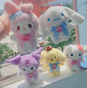 Brinquedos de pelúcia DHL 12Cm Kawaii Sanrio Anime Kuromi Melody Cinnamoroll Purin Cão Chaveiro Bichos de Pelúcia Bonito Pingente de Pelúcia Boneca Meninas