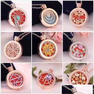 Pendant Necklaces Aroma Difuser Necklace Antique Sier Rhinestone Turquoise Round Lockets Pendant Per Essential Oil Aromatherapy Lock Dhsqt