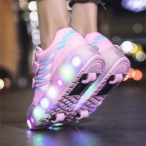 Tênis Patins 2 Rodas Tênis Brilhante Iluminado Led Crianças Meninos Meninas Moda Infantil Botas Esportivas Luminosas Casual 221110