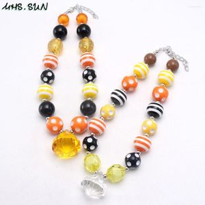 Choker MHS.SUN Schwarz/Orange/Gelb Perlen Halskette Kinder Mädchen Wassertropfen Anhänger Chunky Für Kind Kleinkind Halloween Geschenke