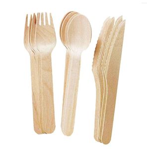 Dinnerware Sets 12 Pcs/Set Disposable Eco-Friendly Wooden Cutlery Forks Spoons Dessert Utensils Party Birthday Home