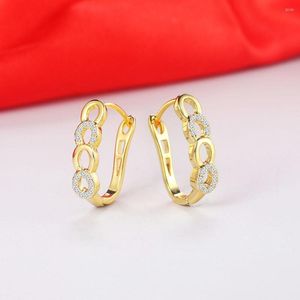 Hoop Earrings Classic Design Gold Color Cushion Cut Big Cubic Zirconia Wedding For Women DWE817