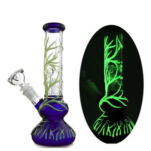 Glow In The Dark Bongs Hookahs UV Beaker Bongs 4 Arms Tree Perc Heady Glass Water Pipes 18mm Joint Dab Rigs Diffused Downstem Smoking Pipe