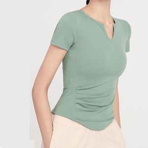 Ll camiseta feminina para ioga, manga curta, sexy, justa, topv, pescoço, beleza, costas, fitness, yd114