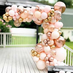 Dekoracja imprezy 96PCS Morandi brzoskwiniowe balony łukowe zestaw girland Chrome Rose Gold 4d Ballon na urodziny ślub Baby Shower Christmas Dhxrs