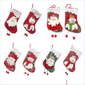 Juldekorationer Santa Snowman Design Stocking God jul hängande gåva Röd nonwoven tyg Xmas Tree Socks Drop Delivery H DHS5S