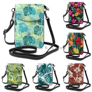 Duffel Väskor Tropisk växtblomma Plumeria Kvinnor mobiltelefon handväska läder crossbody väska mini axelkort hållare plånbok