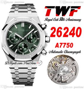 50Th Anniversary A7750 Automatic Chronograph Mens Watch 2624 ETA 41mm Green Textured Stick Dial Stainless Steel Bracelet Oak Watches Super Edition Puretime D4