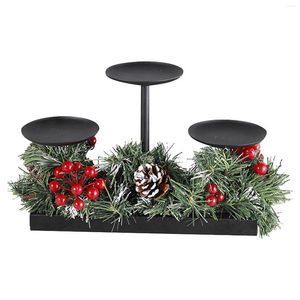 Ljusstakar prydnads spis bord mittpiece år hemhållare parti 3 armar juldekor metall konstgjorda röda bär