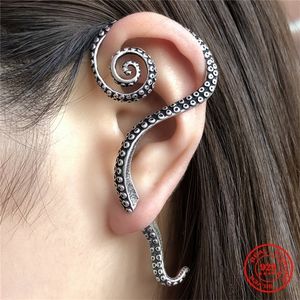 Stud Mkendn Antique 925 Sterling Silver Piercing ￶rh￤ngen Big Octopus Foot Punk Cuff Tentacle Earring Gothic Street Jewelry 221111