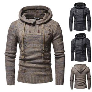 Erkek Hoodies Sonbahar ve Kış Erkekler Moda Renk Blok Kişilik Twist Çift göğüslü kapüşonlu ince örgü kazak Erkekler