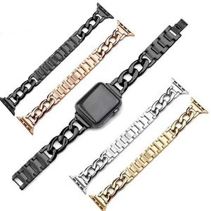 SMART BANKEN Single Row Chain Metal Pols Band Denim Chain Link Bracelet Watchband Strap Band voor Apple Watch Series 2 3 4 5 6 7 8 SE Ultra IWatch 41 45