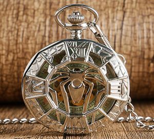 Relógio de bolso de prata retrô Design de aranha de capa de mão de mão de mão de mão mecânica Número romano Dial Roman Pingente Pingente FOB2278533