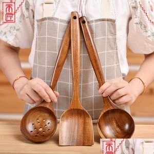 Spoons Wooden Ramen Soup Spoons Japanese Kitchen Spata Teakwood Frying Rice Seasoning Nonstick Pan Drop Delivery Home Garden Dining Dhwbs