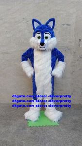 Niebieski długi futrzany futrzany Wolf Mascot Costume Fox Husky Dog Fursuit Adult Cartoon Charakterys