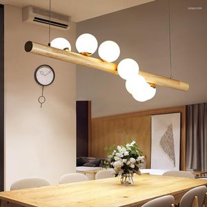 Lampadari Lampadario moderno a sfera in vetro Lampadario creativo semplice in legno Illuminazione nordica per interni domestici Deco Design Light