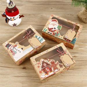 Present Wrap 9 PCS Christmas Kraft Paper Boxes Chocolate Candy Biscuit Pastry Packaging For Year Child Party Favors Decor