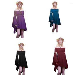 Casual klänningar mode oregelbunden kvinna klänning medeltida prinsessor kostymer sexig axel fest halloween vintage gotisk vestido