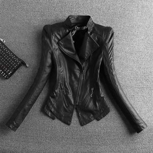 Women's Leather Faux Jacket Fashion Black Motorcycle Women Zippers Basic Coat Biker 4XL C-2 221111