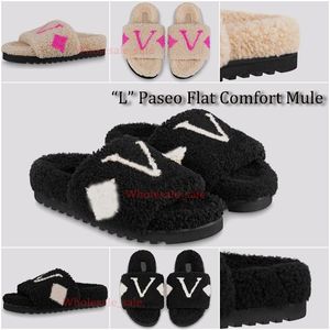 Louies Vuttion Sandalen Paseo Flat Komfort Pantoffeln Schuhfell warme Innenrutschen Winter Sandalenwolle Frauen Schuhe Plattform Plüsch Pelzsand Luis Viton Lvse Schuh 4i8r