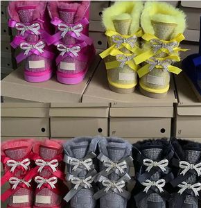A2024 New Designer Women Winter Snow Boots Fashion Australia Classic Short bow boot Ankle Knee Bow girl MINI Bailey shoes set with diamond 32