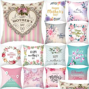 Poduszka etui matki day Pillow Case Miękka tkanina Flanneletta kwadrat 18x18 cali kwiatowy nadruk ER do domu sofa do sypialni samochód dr dhjn6